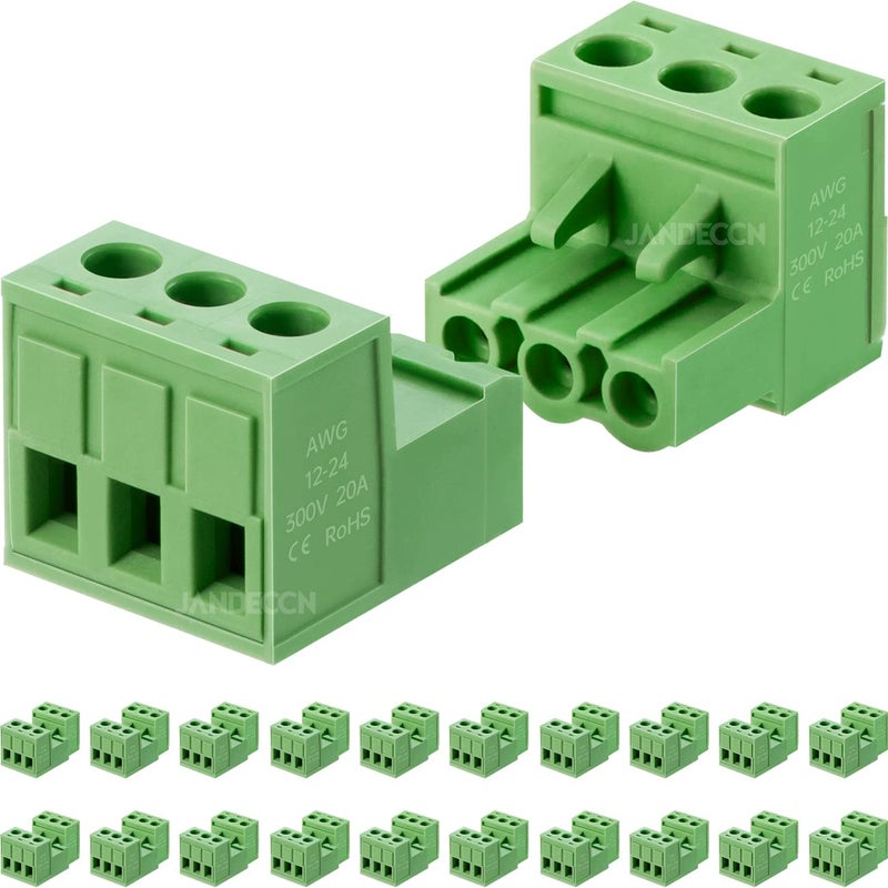 JANDECCN 20Pcs 3 Pin 5.08mm Pitch DIY PCB Mount Screw Terminal Block Connector with 20Pcs 3 Pin Phoenix Plug - Image 1